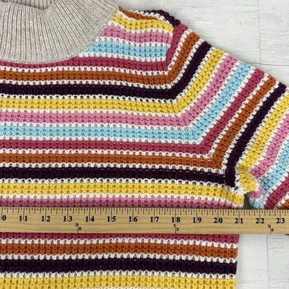 Talbots Mockneck Sweater Women L Happy Stripe Classic Cotton Blend Preppy Fun - Picture 11 of 15